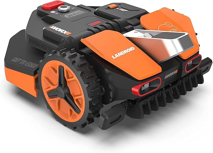 WORX LANDROID VISION WR216E.1, Robot Tondeuse sans fil périphérique 1600 m² Surf.max 1700 m², installation en 30 min, Caméra 4K + IA Adaptative, évite tous les obstacles, coupe des bordures, Multizone