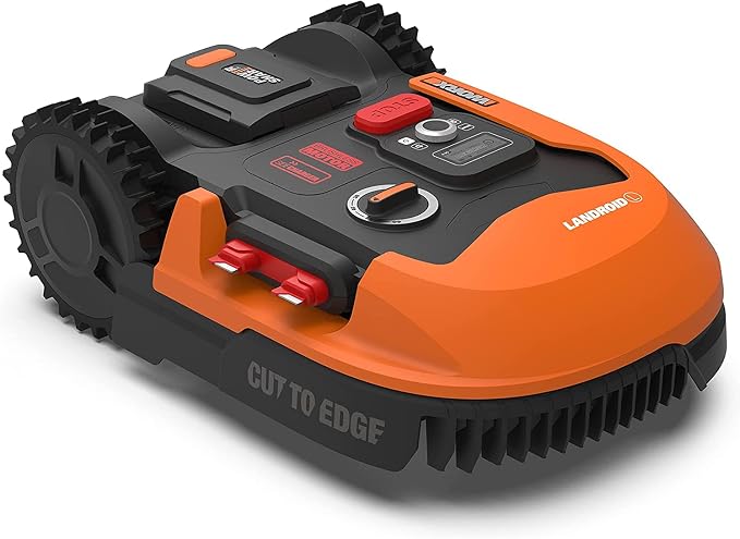 WORX Landroid Plus WR148E Robot Tondeuse Connecté e t Intelligent, 800 m² Surf.Max 900 m², Installation Facile, Configurable, Pente 35%, détecteur de Pluie, Coupe près des Bordures, Tonte Rapide